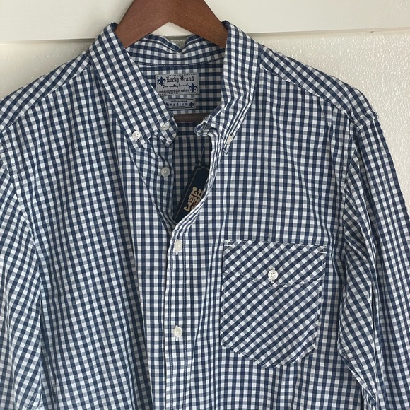 Lucky Brand M Blue White Check Button Down Shirt Too - Picture 3 of 9